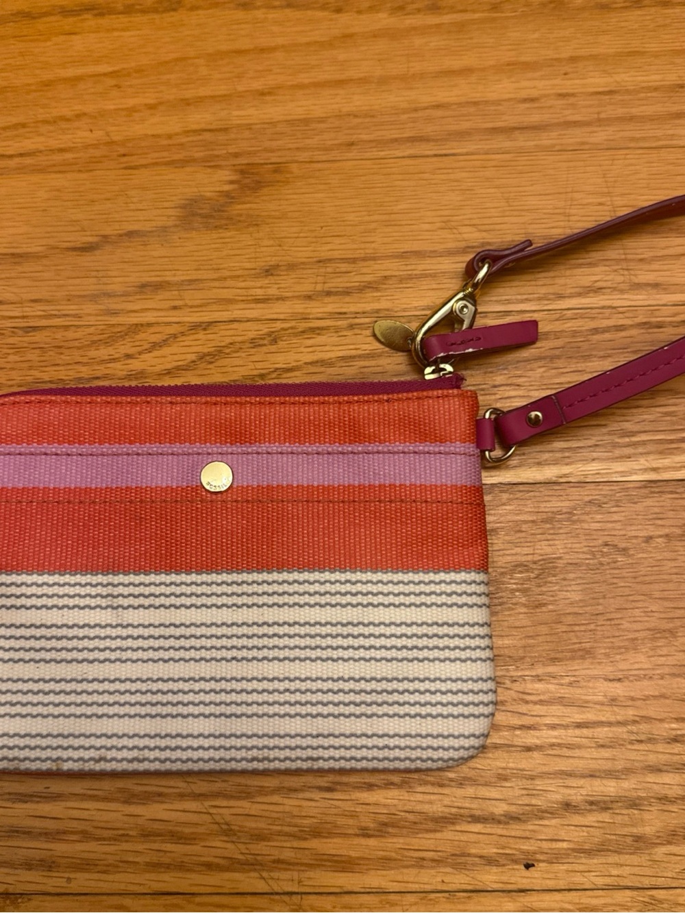 Striped Canvas Wristlet Clutch in Red, Pink and Cream